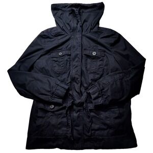 OLD NAVY Women Medium Black Cotton Blend Full Zip Lined Cowl Neck Utility Jacket